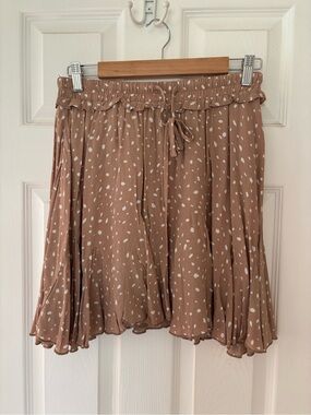 Women’s Polka Dot Drawstring Waist A-Line Skirt — Brown